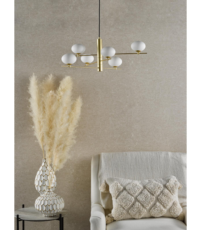 Jasper 6 Light Ceiling Pendant Satin Gold and Opal Glass-3