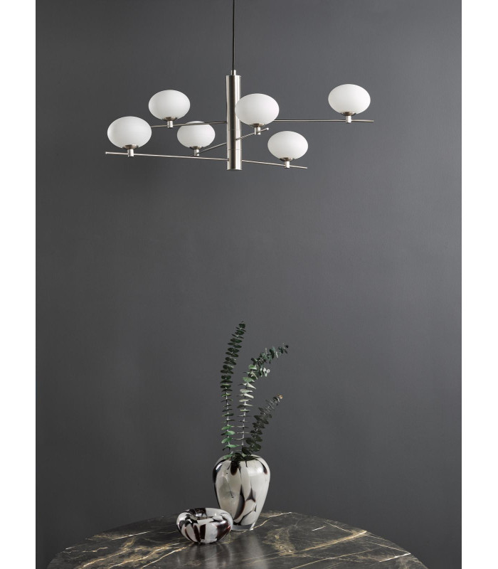 Jasper 6 Light Ceiling Pendant Satin Nickel and Opal Glass-3