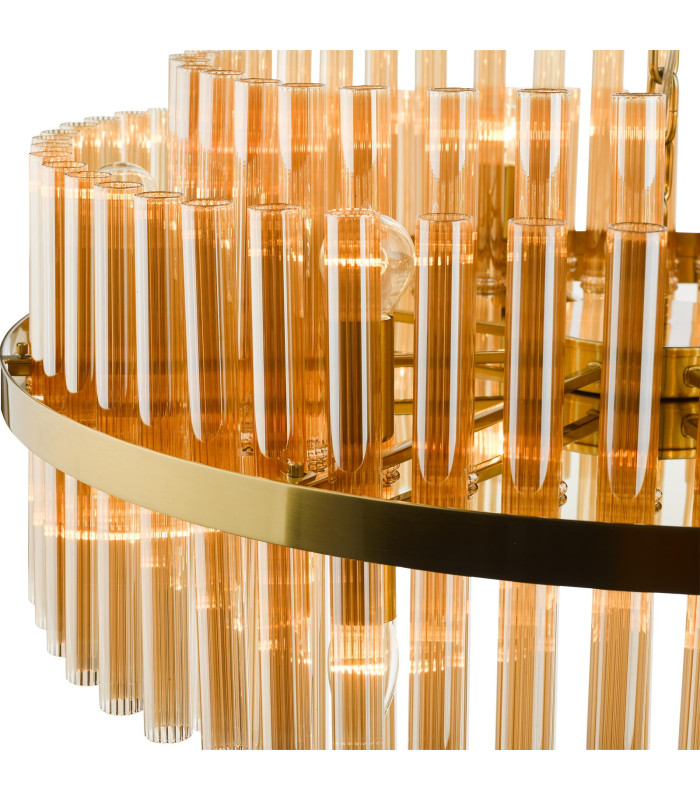 Imani 16 Light Ceiling Pendant Natural Brass and Champagne Ribbed Glass-7