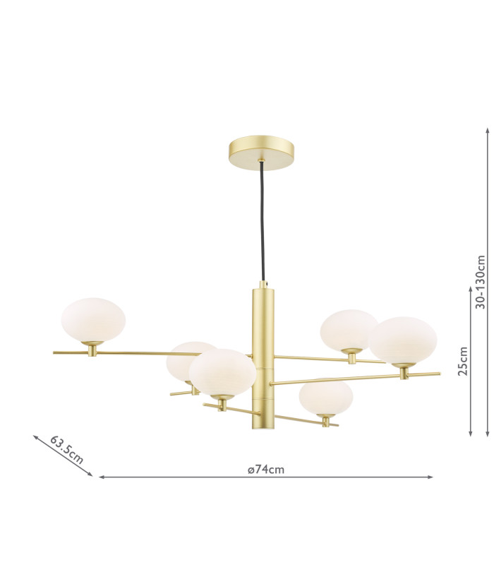 Jasper 6 Light Ceiling Pendant Satin Gold and Opal Glass-4