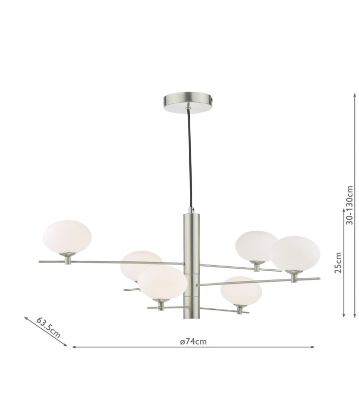 Jasper 6 Light Ceiling Pendant Satin Nickel and Opal Glass-4