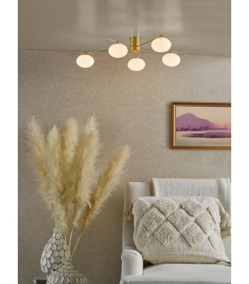 Jasper 5 Light Semi-Flush Satin Gold and Opal Glass-2
