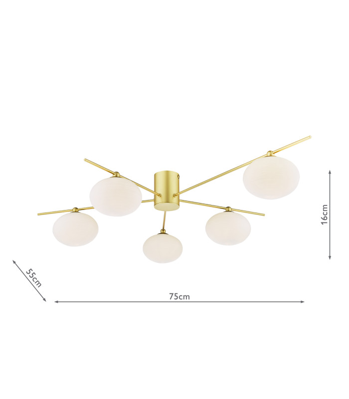 Jasper 5 Light Semi-Flush Satin Gold and Opal Glass-4