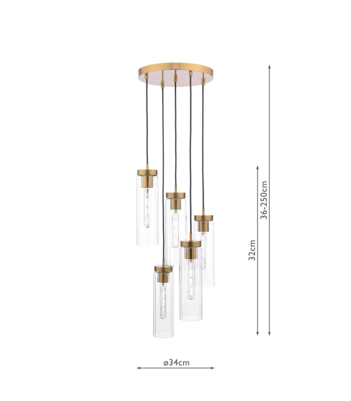 Jodelle 5 Light Cluster Ceiling Pendant Polished Bronze and Glass-3