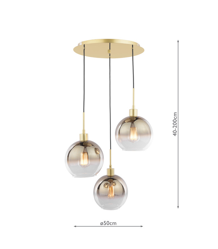 Lycia 3 Light Cluster Ceiling Pendant Satin Gold and Gold Ombre Glass-2