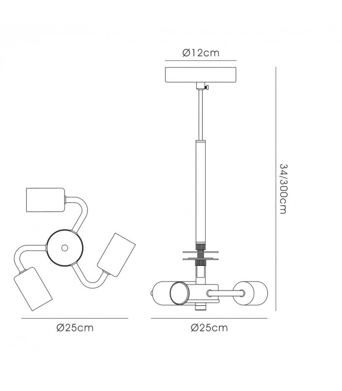 Antique Brass 3m 3 Light E27 Universal Ceiling Pendant, Suitable For A Vast Selection Of Shades - 3