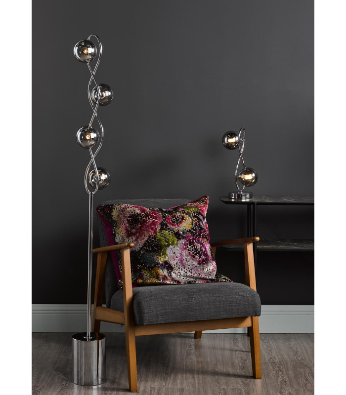 Lysandra 4 Light Floor Lamp Polished Chrome and Smoked Glass-4