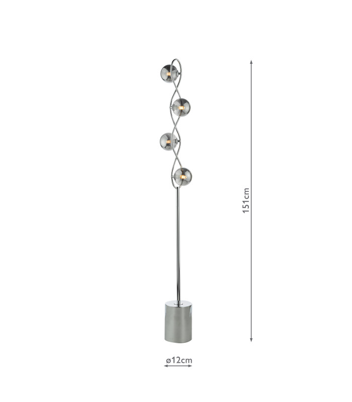 Lysandra 4 Light Floor Lamp Polished Chrome and Smoked Glass-6