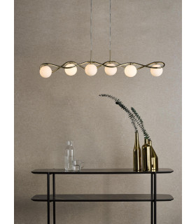 Lysandra 6 Light Bar Ceiling Pendant Polished Gold and Opal Glass-2