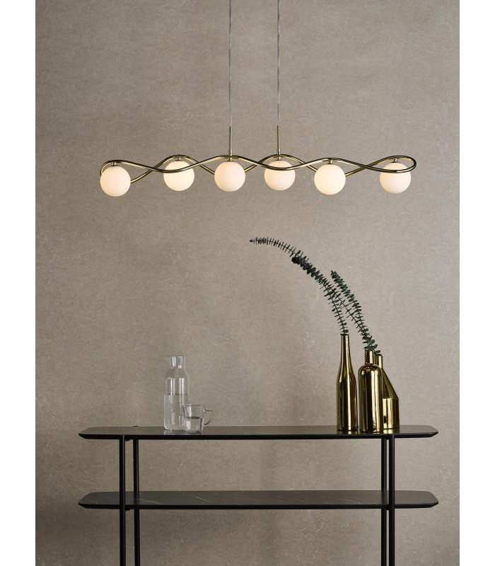 Lysandra 6 Light Bar Ceiling Pendant Polished Gold and Opal Glass-2