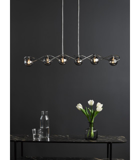 Lysandra 6 Light Bar Ceiling Pendant Polished Chrome and Smoked Glass-2