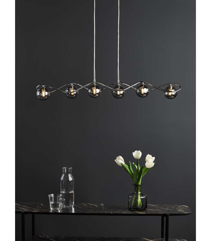 Lysandra 6 Light Bar Ceiling Pendant Polished Chrome and Smoked Glass-2
