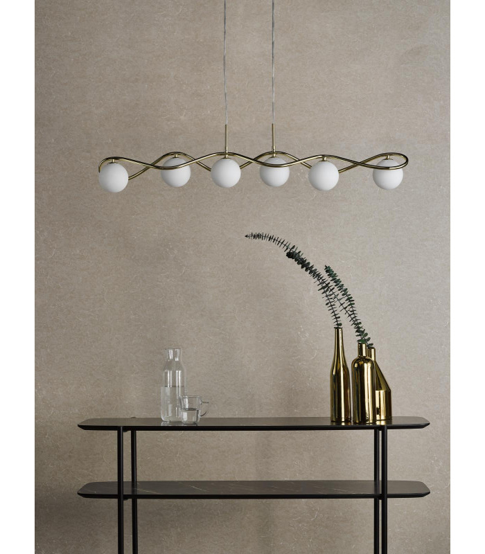 Lysandra 6 Light Bar Ceiling Pendant Polished Gold and Opal Glass-3