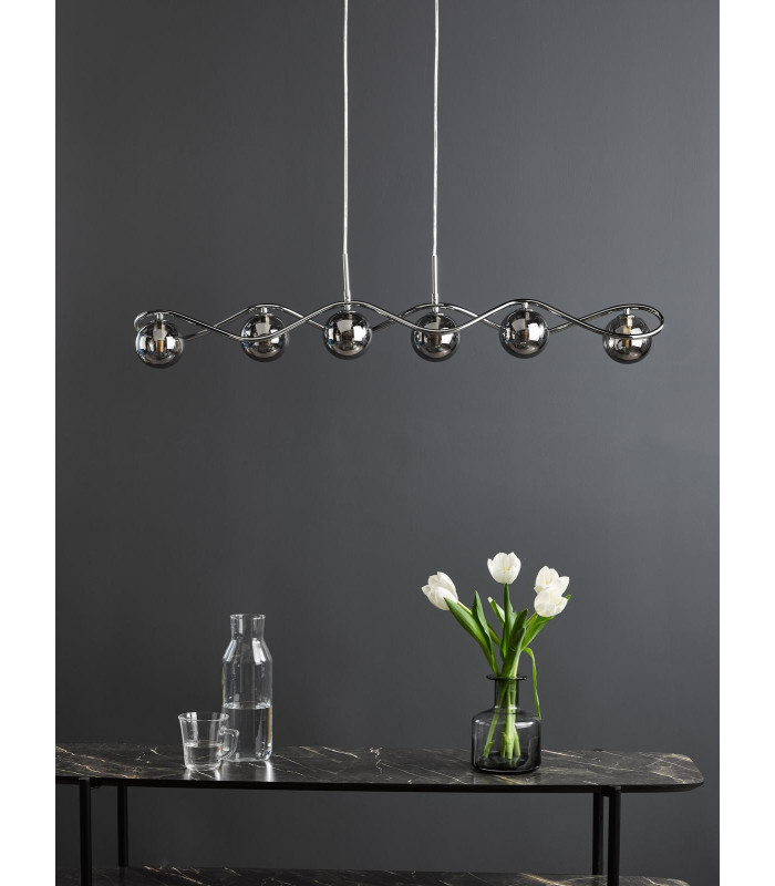 Lysandra 6 Light Bar Ceiling Pendant Polished Chrome and Smoked Glass-3