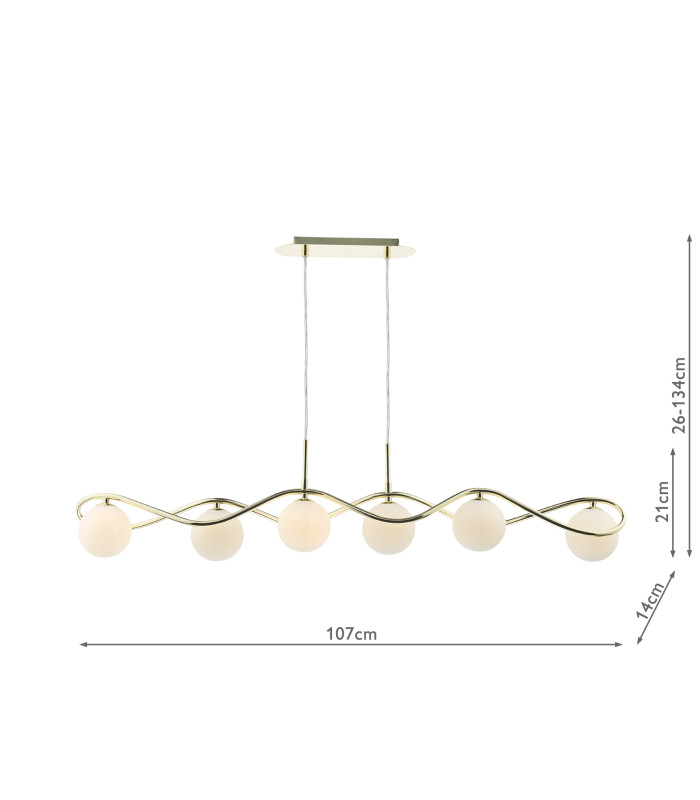 Lysandra 6 Light Bar Ceiling Pendant Polished Gold and Opal Glass-4