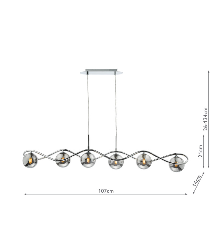 Lysandra 6 Light Bar Ceiling Pendant Polished Chrome and Smoked Glass-4