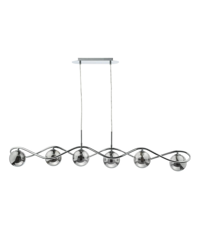 Lysandra 6 Light Bar Ceiling Pendant Polished Chrome and Smoked Glass-5
