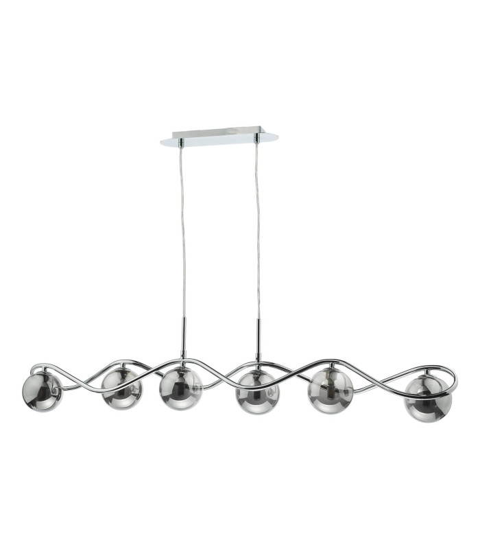 Lysandra 6 Light Bar Ceiling Pendant Polished Chrome and Smoked Glass-7