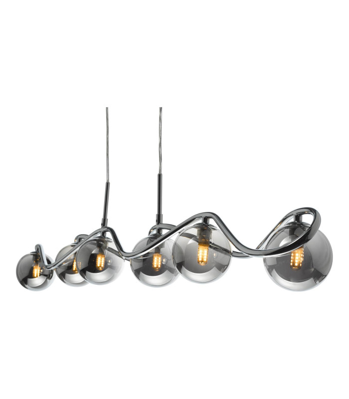 Lysandra 6 Light Bar Ceiling Pendant Polished Chrome and Smoked Glass-10