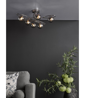 Lysandra 6 Light Semi-Flush Polished Chrome and Smoked Glass-2