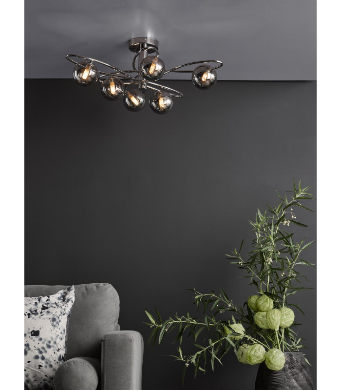 Lysandra 6 Light Semi-Flush Polished Chrome and Smoked Glass-2