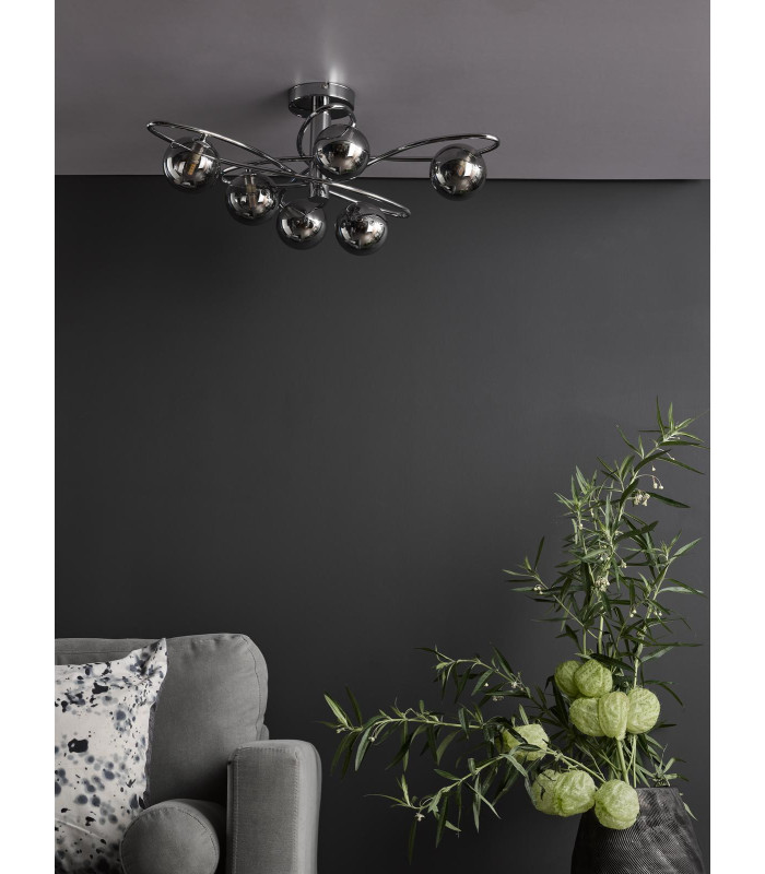 Lysandra 6 Light Semi-Flush Polished Chrome and Smoked Glass-3
