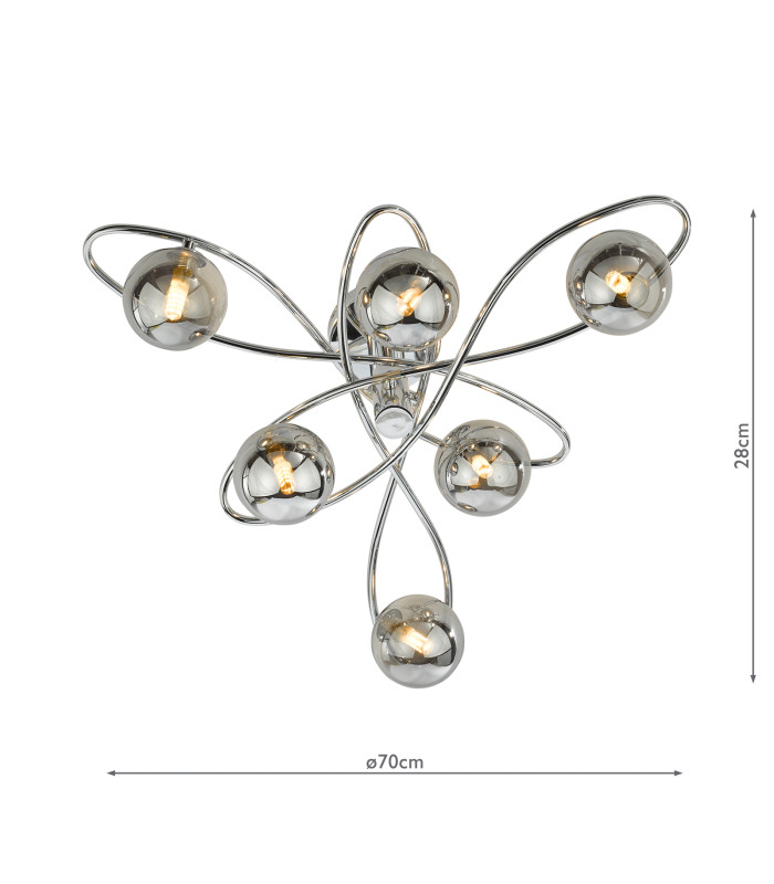 Lysandra 6 Light Semi-Flush Polished Chrome and Smoked Glass-4
