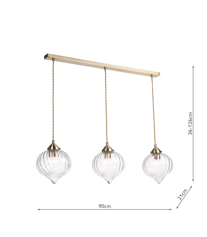Mya 3 Light Bar Ceiling Pendant Antique Brass and Glass-3