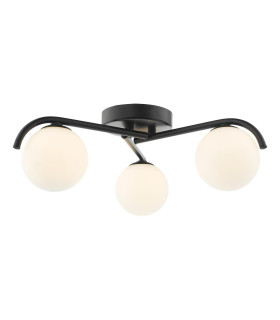 Orlena 3 Light Flush Matt Black and Opal Glass-1
