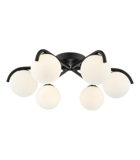 Orlena 6 Light Flush Matt Black and Opal Glass-1