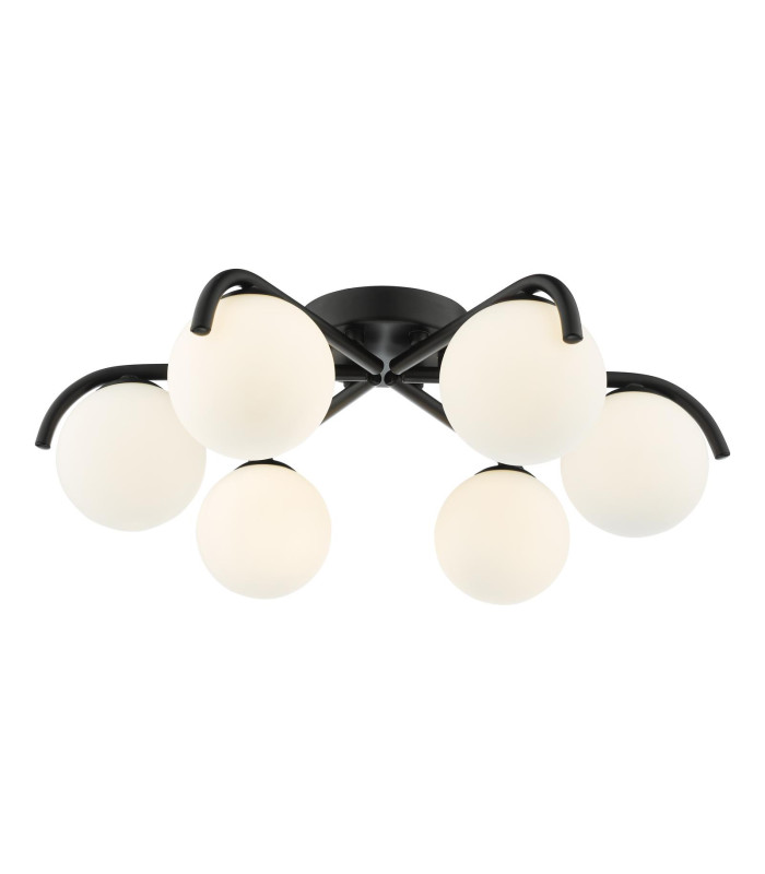 Orlena 6 Light Flush Matt Black and Opal Glass-1