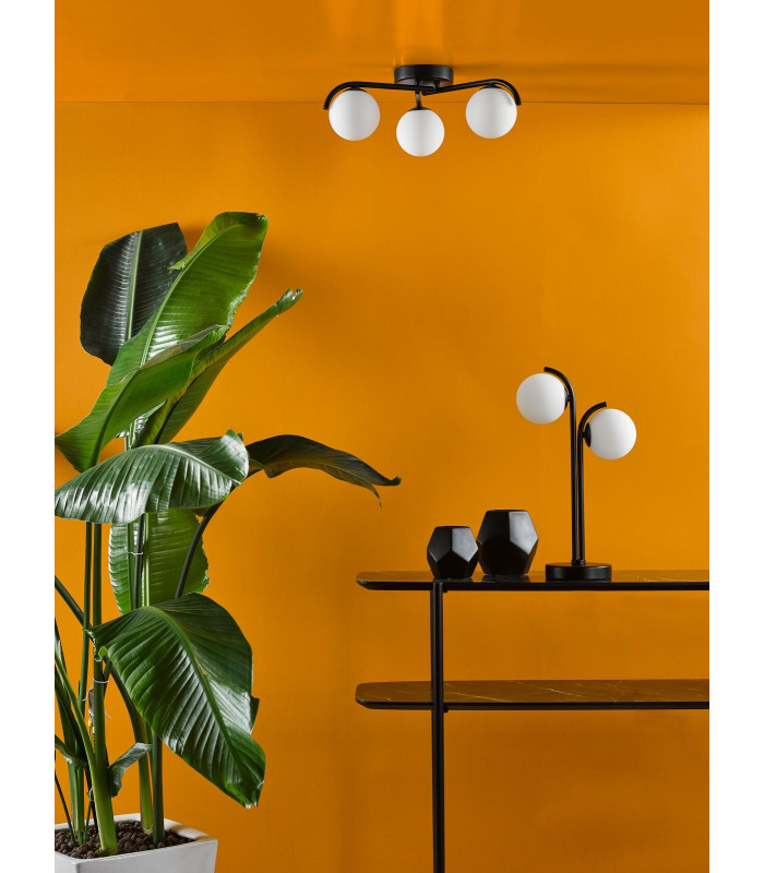 Orlena 3 Light Flush Matt Black and Opal Glass-3