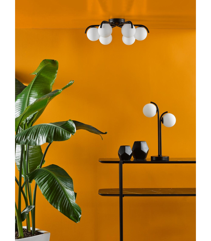 Orlena 6 Light Flush Matt Black and Opal Glass-3