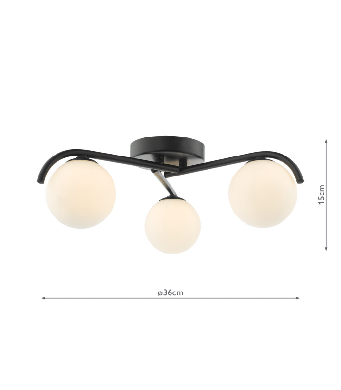 Orlena 3 Light Flush Matt Black and Opal Glass-4