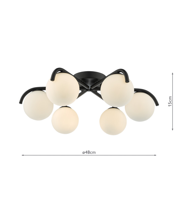 Orlena 6 Light Flush Matt Black and Opal Glass-4