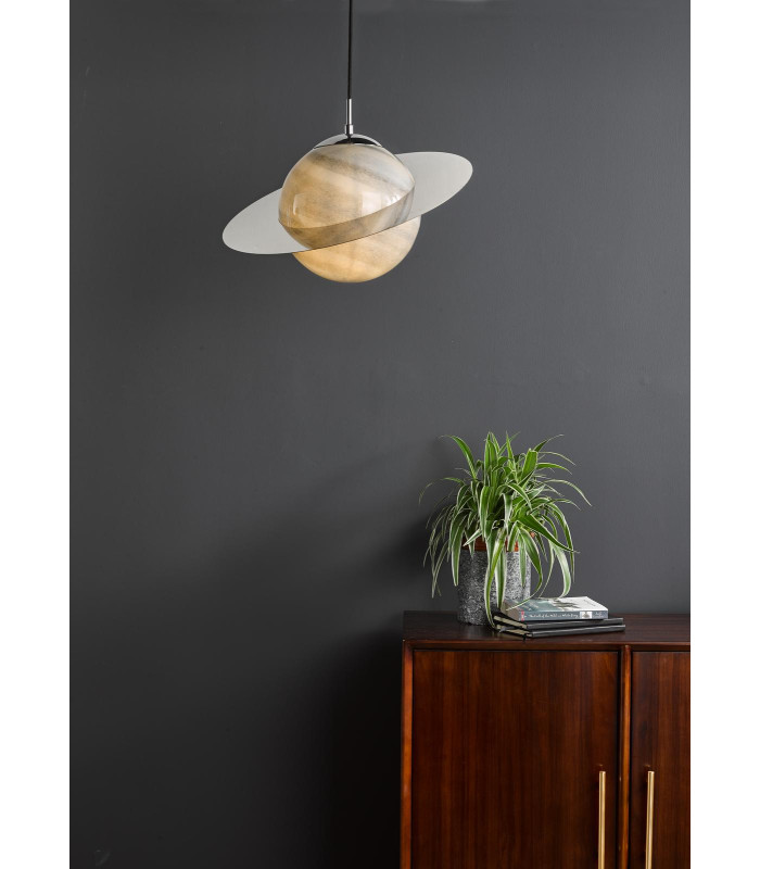 Saturn Ceiling Pendant Planet Style Glass and Polished Chrome-2