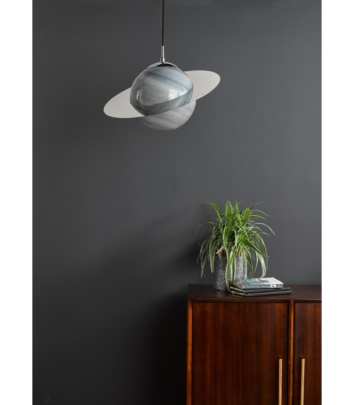Saturn Ceiling Pendant Planet Style Glass and Polished Chrome-3