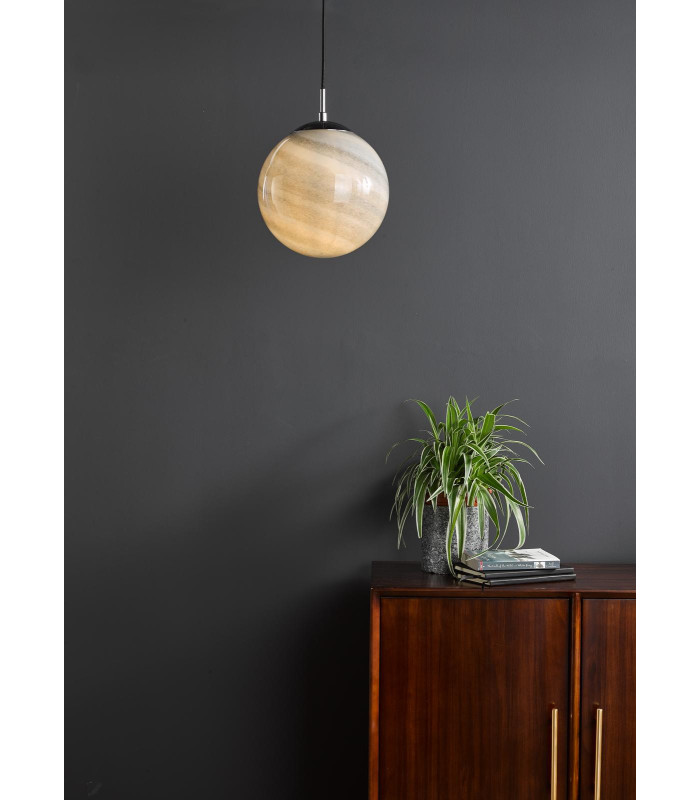 Saturn Ceiling Pendant Planet Style Glass and Polished Chrome-4