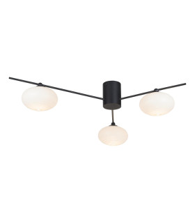 Jasper 3 Light Semi Flush Ceiling Matt Black Opal glass-1
