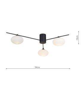 Jasper 3 Light Semi Flush Ceiling Matt Black Opal glass-2