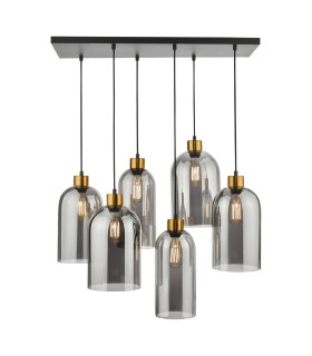 Alma 6 Light Bar Ceiling Pendant Matt Black & Brass with Smoked Glass-1