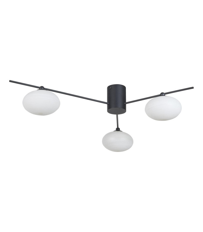 Jasper 3 Light Semi Flush Ceiling Matt Black Opal glass-3
