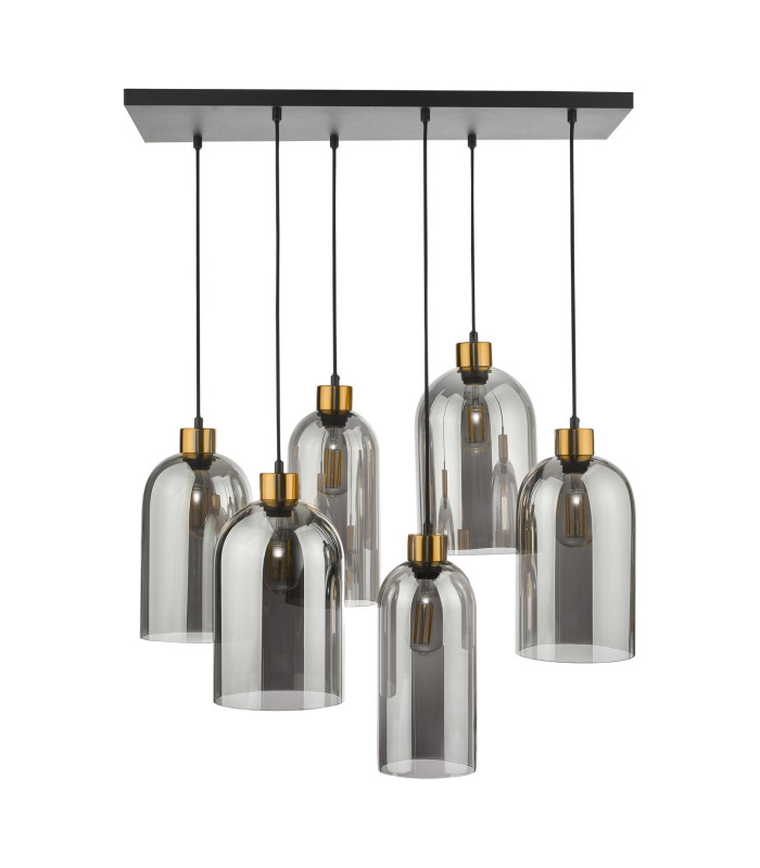 Alma 6 Light Bar Ceiling Pendant Matt Black & Brass with Smoked Glass-4