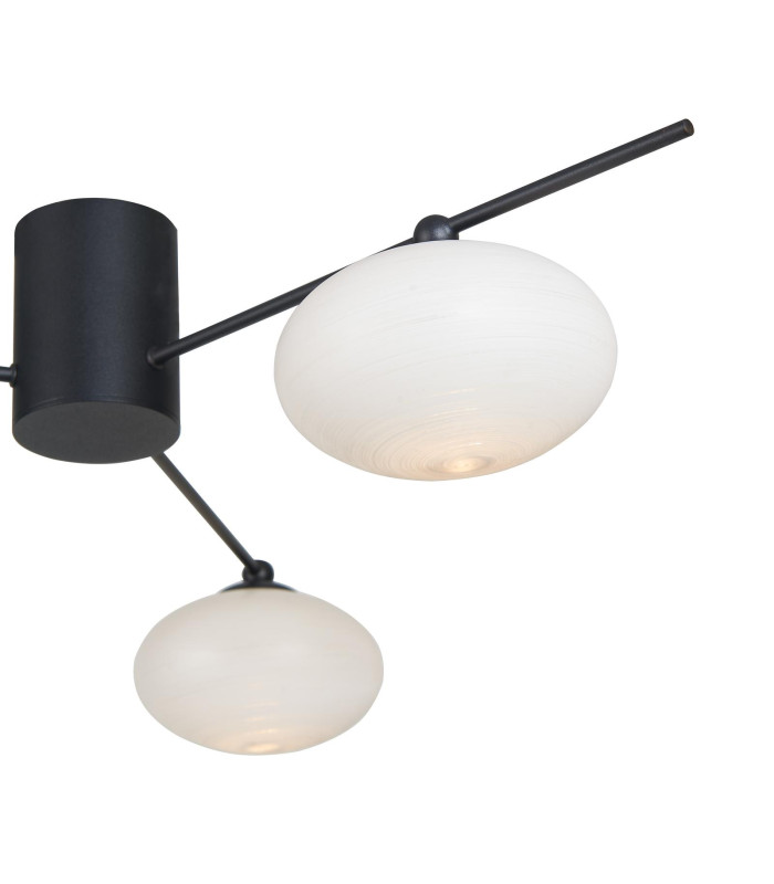 Jasper 3 Light Semi Flush Ceiling Matt Black Opal glass-6