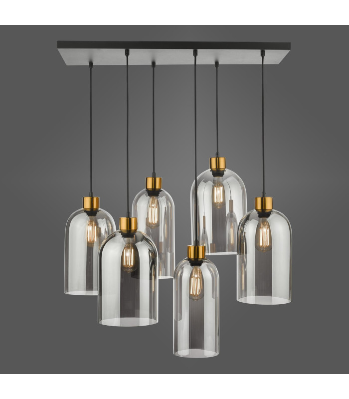 Alma 6 Light Bar Ceiling Pendant Matt Black & Brass with Smoked Glass-6