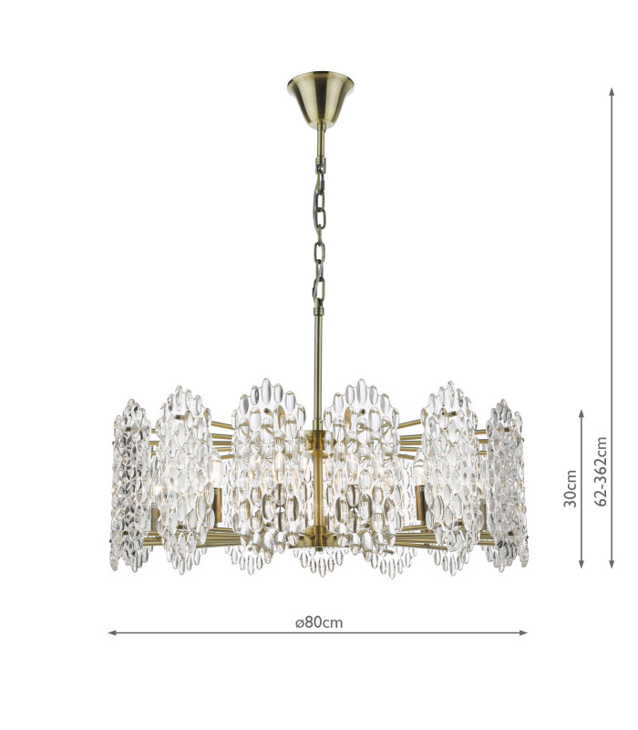 Porthos 15 Light Ceiling Pendant Antique Brass Glass-6