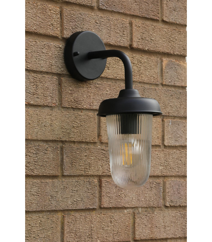 Acotas Outdoor Wall Light Matt Black and Ribbed Glass IP44-3