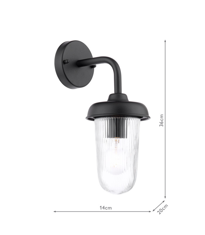 Acotas Outdoor Wall Light Matt Black and Ribbed Glass IP44-4