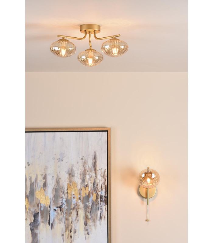 Ede Wall Light Satin Gold and Amber Glass-4