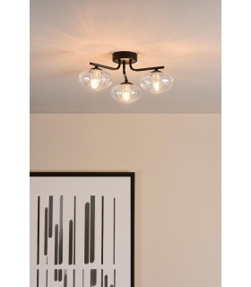 Ede 3 Light Semi-Flush Matt Black and Glass-2